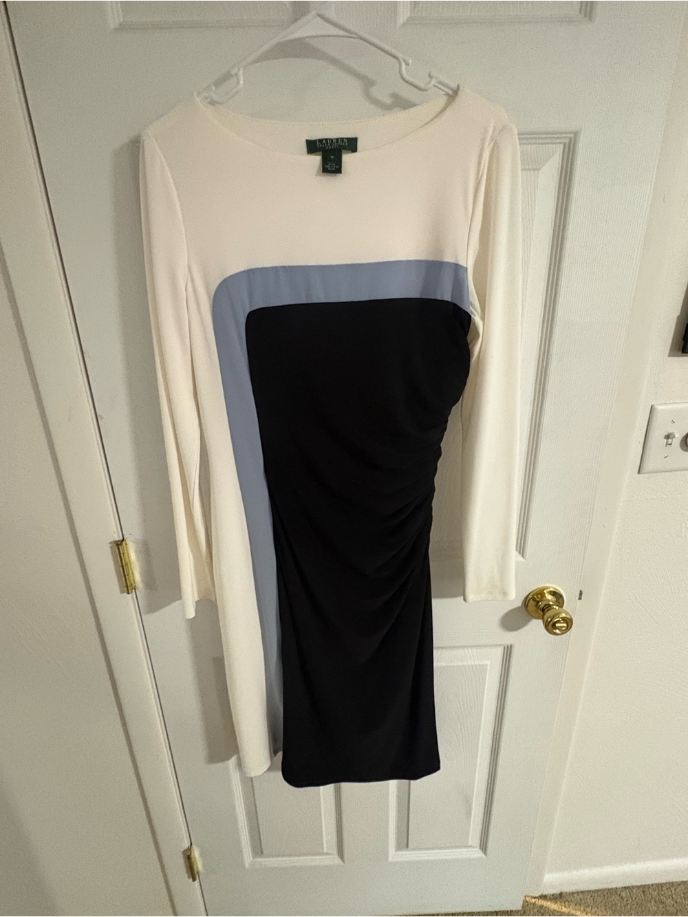 Ralph Lauren Ivory, Light Blue & Black Long-Sleeve Colorblock Sheath Dress